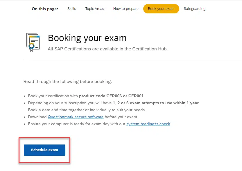 Schedule an SAP Certification
