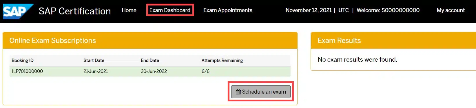 View your exam results or schedule a new exam